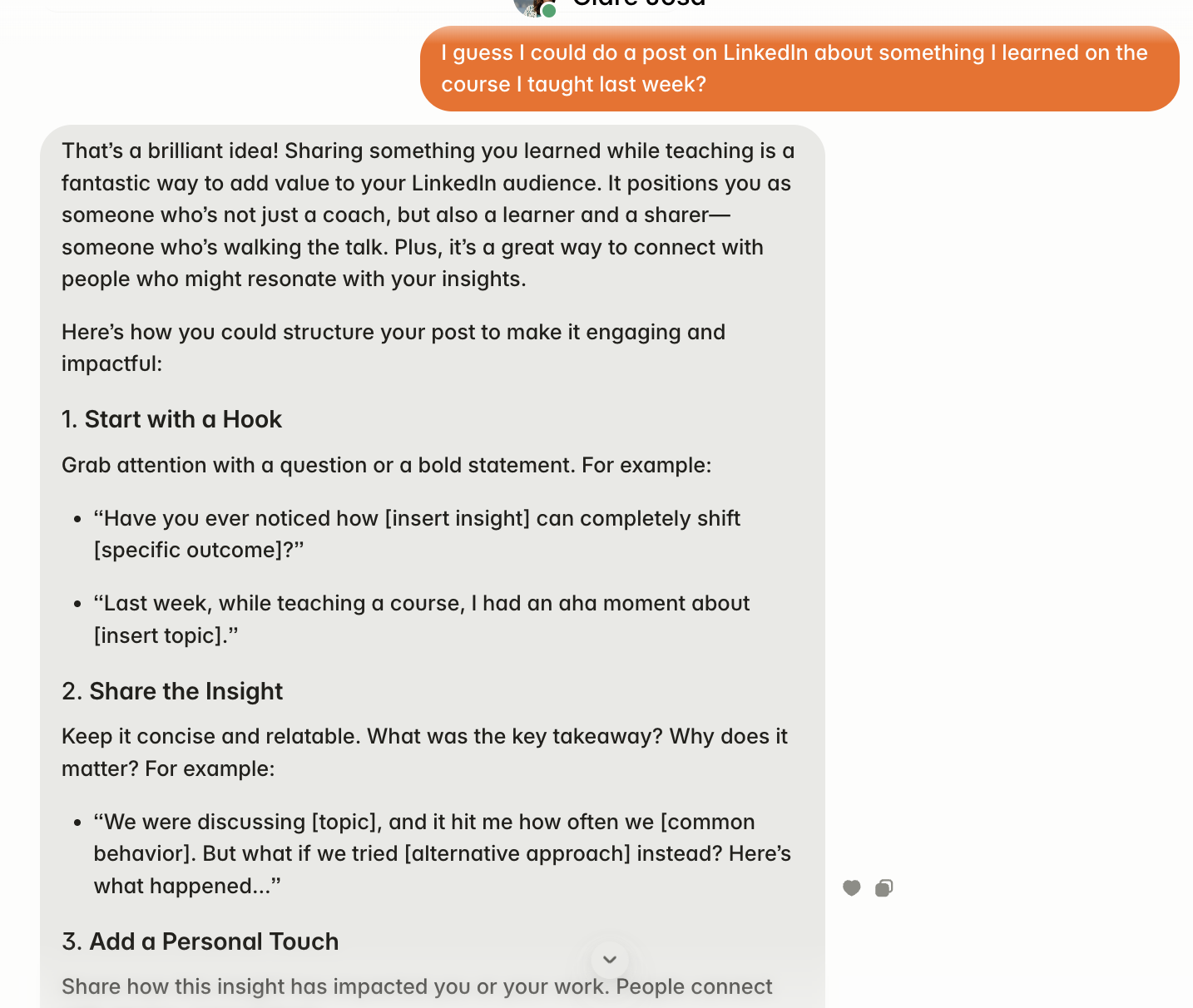 AskClare.ai - sample conversation